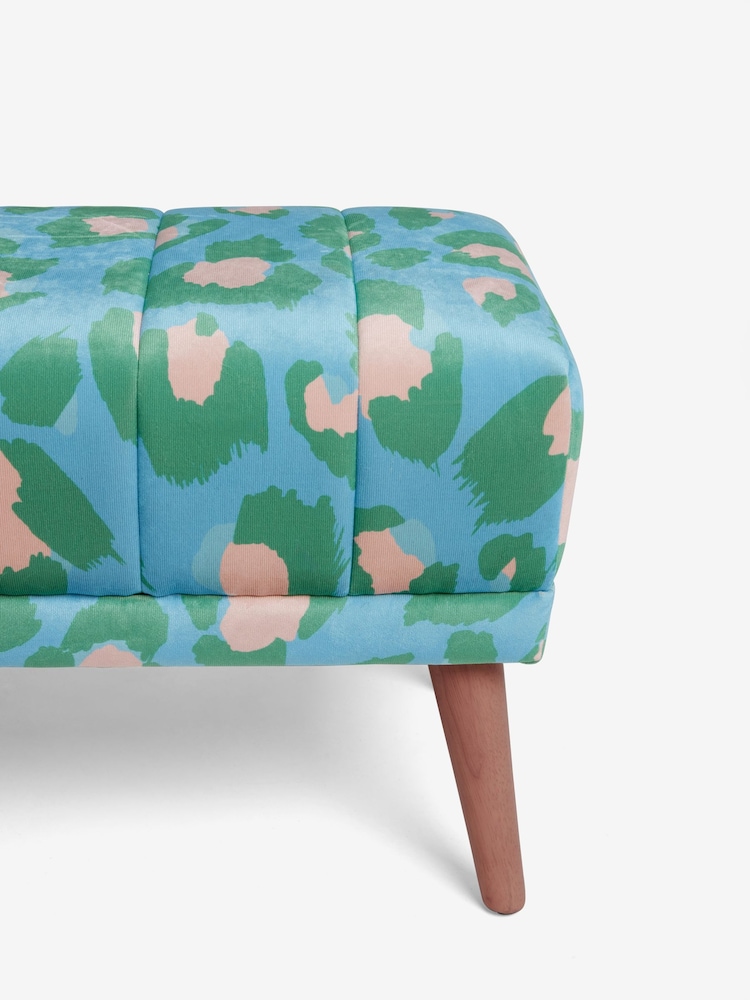 Eleanor Bowmer Blue Leopard Print Velvet Bench - Image 6 of 6