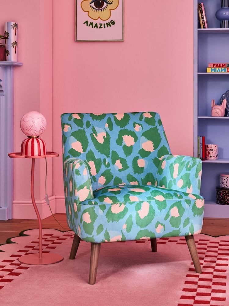 Eleanor Bowmer Blue Carter Leopard Print Velvet Chair - Image 1 of 6