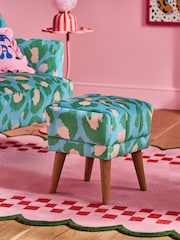 Eleanor Bowmer Blue Leopard Print Velvet Footstool - Image 1 of 5