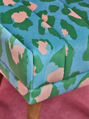 Eleanor Bowmer Blue Leopard Print Velvet Footstool - Image 2 of 5