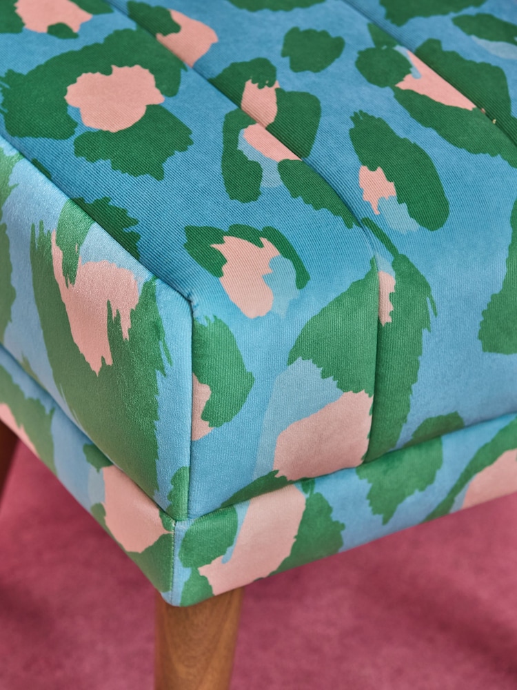 Eleanor Bowmer Blue Leopard Print Velvet Footstool - Image 2 of 5