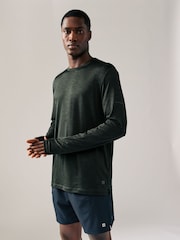 Khaki Green Active Mesh Long Sleeve Training Top - Image 1 of 10