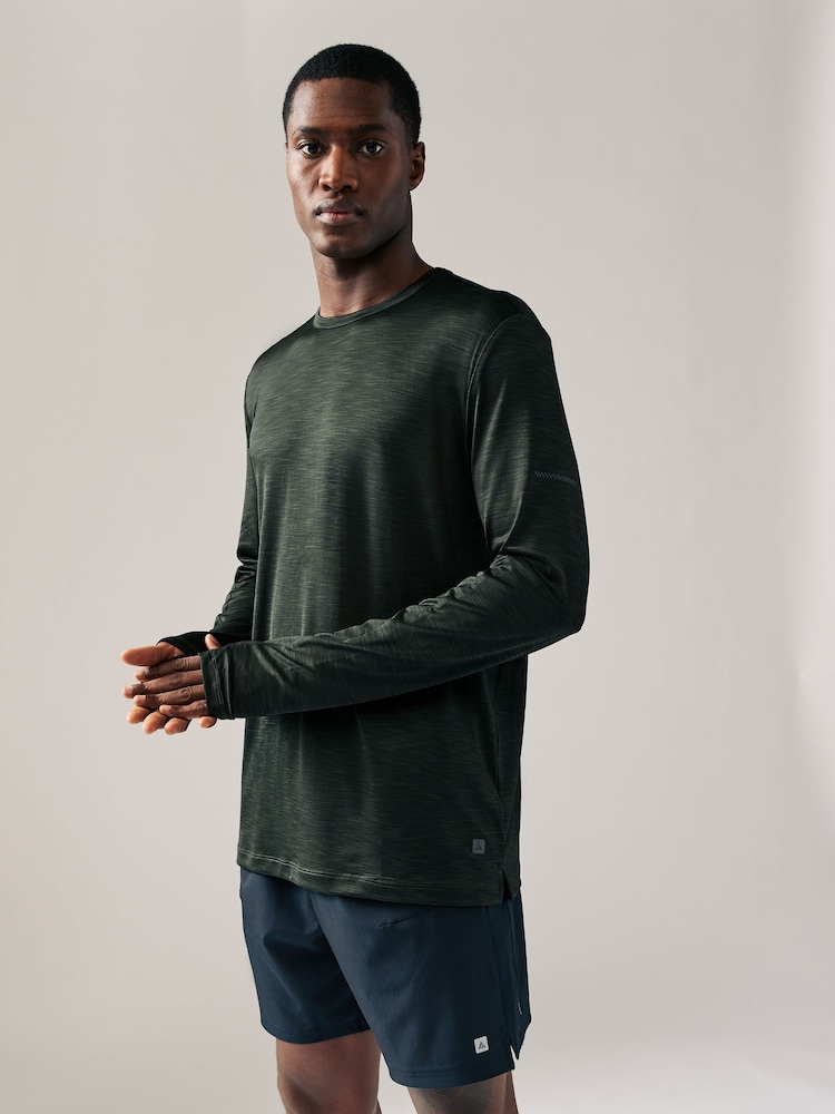 Khaki Green Active Mesh Long Sleeve Training Top - Image 1 of 10