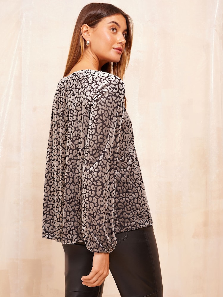 Friends Like These Black Silver Animal Long Sleeve Velvet Elasticated Neck Top - Image 4 of 4
