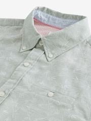 Grey Roll Sleeve Textured Floral 100% Cotton Oxford Shirt - Image 10 of 11