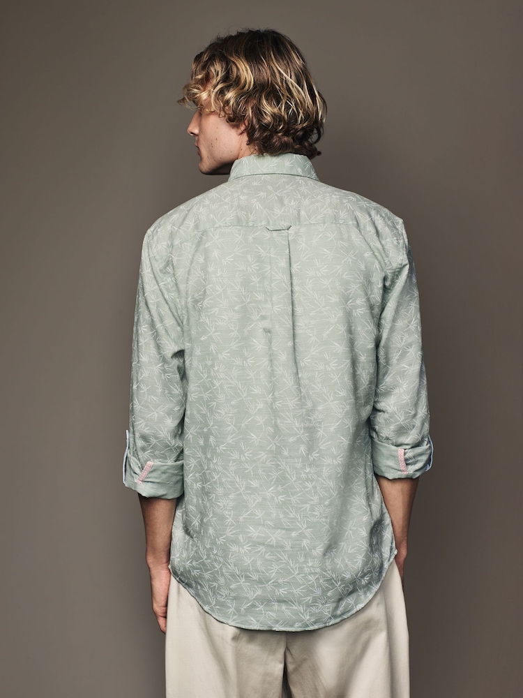 Grey Roll Sleeve Textured Floral 100% Cotton Oxford Shirt - Image 2 of 11