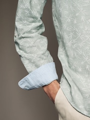 Grey Roll Sleeve Textured Floral 100% Cotton Oxford Shirt - Image 6 of 11
