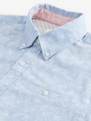 Blue Roll Sleeve Textured Floral 100% Cotton Oxford Shirt - Image 10 of 11