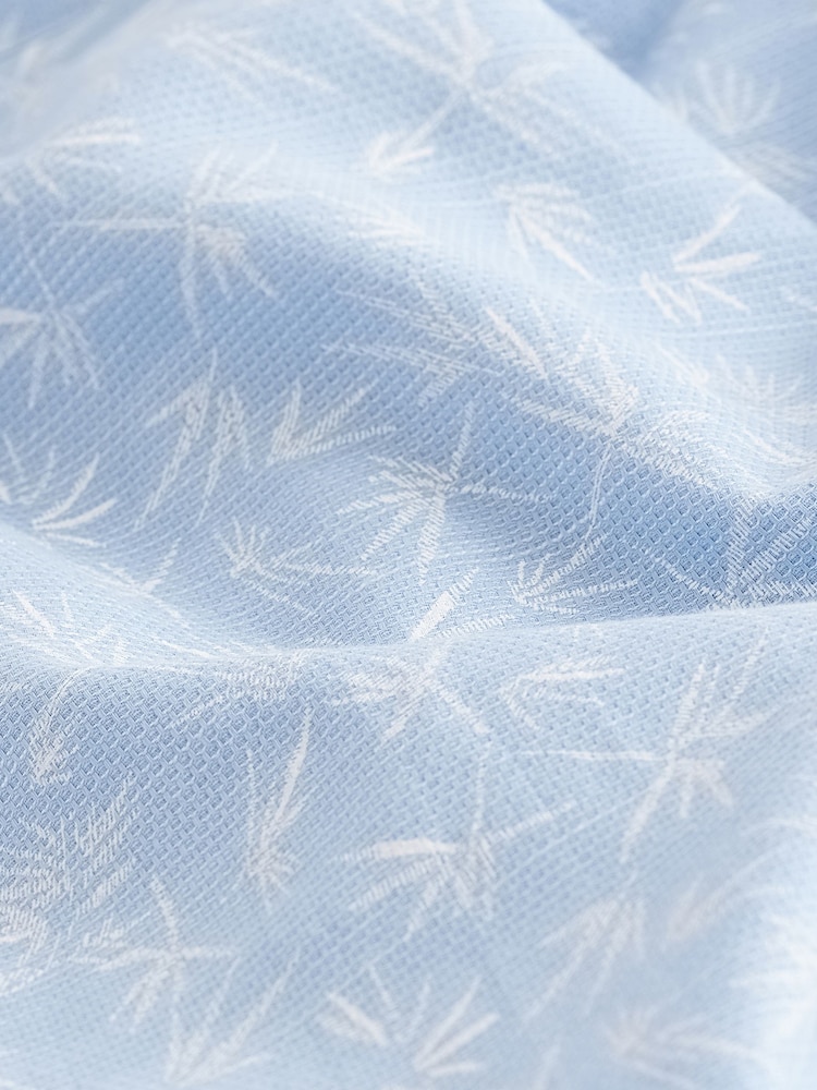 Blue Roll Sleeve Textured Floral 100% Cotton Oxford Shirt - Image 11 of 11