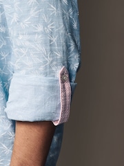 Blue Roll Sleeve Textured Floral 100% Cotton Oxford Shirt - Image 8 of 11