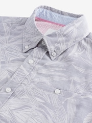 Sage Green Roll Sleeve Textured Floral 100% Cotton Oxford Shirt - Image 10 of 11