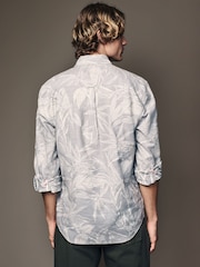 Sage Green Roll Sleeve Textured Floral 100% Cotton Oxford Shirt - Image 2 of 11