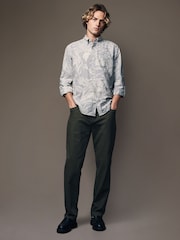 Sage Green Roll Sleeve Textured Floral 100% Cotton Oxford Shirt - Image 4 of 11