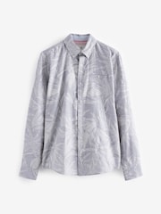 Sage Green Roll Sleeve Textured Floral 100% Cotton Oxford Shirt - Image 9 of 11