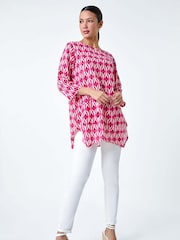 Roman Pink Geometric Pocket Detail Longline 100% Cotton Top - Image 1 of 5