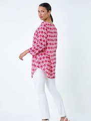 Roman Pink Geometric Pocket Detail Longline 100% Cotton Top - Image 3 of 5