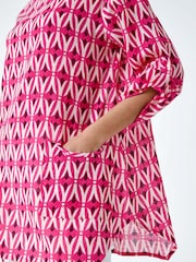 Roman Pink Geometric Pocket Detail Longline 100% Cotton Top - Image 5 of 5