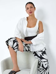 Roman Black Floral Wide Leg 100% Cotton Culottes - Image 1 of 5