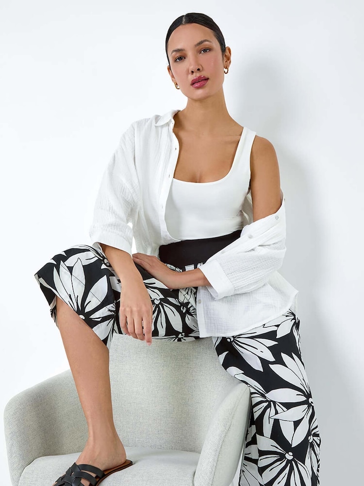 Roman Black Floral Wide Leg 100% Cotton Culottes - Image 1 of 5
