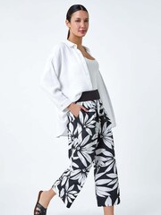 Roman Black Floral Wide Leg 100% Cotton Culottes - Image 2 of 5