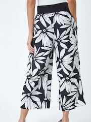 Roman Black Floral Wide Leg 100% Cotton Culottes - Image 3 of 5