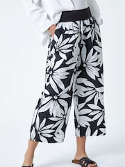Roman Black Floral Wide Leg 100% Cotton Culottes - Image 4 of 5