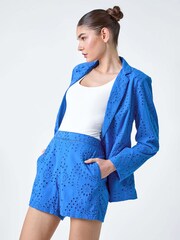 Roman Blue 100% Cotton Broderie Shorts - Image 1 of 5