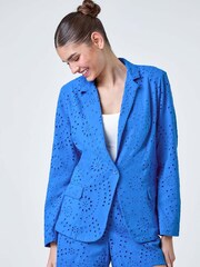 Roman Blue 100% Cotton Broderie Blazer Jacket - Image 1 of 5