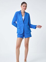 Roman Blue 100% Cotton Broderie Blazer Jacket - Image 2 of 5