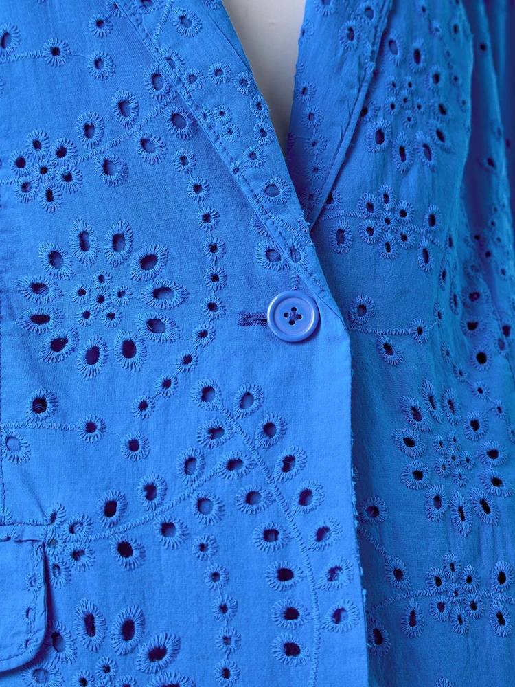Roman Blue 100% Cotton Broderie Blazer Jacket - Image 5 of 5