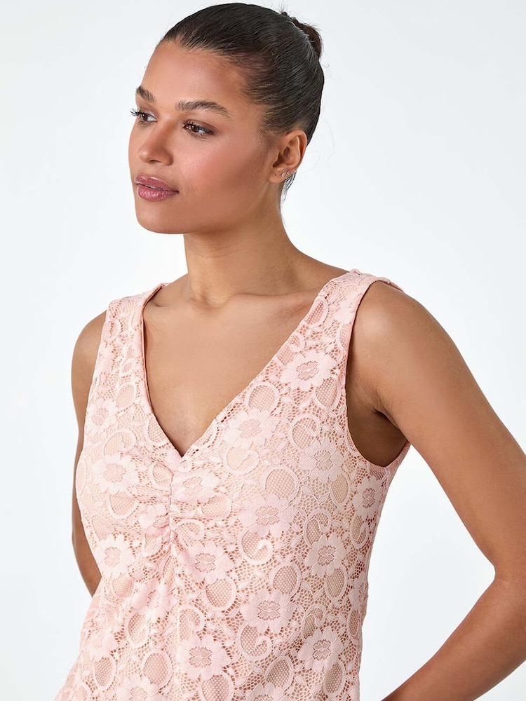 Roman Pink Lace Twist Front Stretch Top - Image 1 of 5