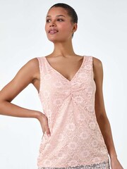 Roman Pink Lace Twist Front Stretch Top - Image 2 of 5