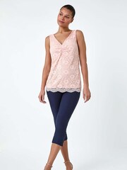 Roman Pink Lace Twist Front Stretch Top - Image 4 of 5