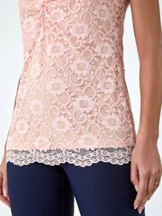 Roman Pink Lace Twist Front Stretch Top - Image 5 of 5
