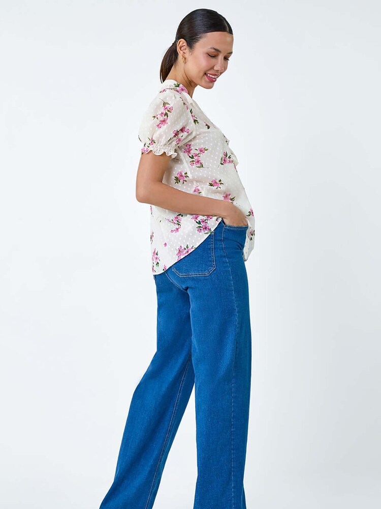 Roman White Textured Spot Floral Print Frill Top - Image 5 of 5 Roman White Textured Spot Floral Print Frill Top - Image 5 of 5