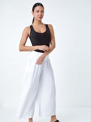 Roman White Linen Blend Stretch Waist Culottes - Image 2 of 5