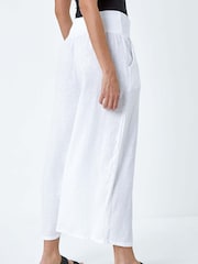 Roman White Linen Blend Stretch Waist Culottes - Image 3 of 5