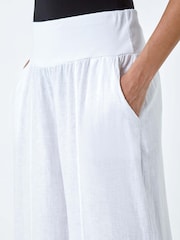 Roman White Linen Blend Stretch Waist Culottes - Image 5 of 5