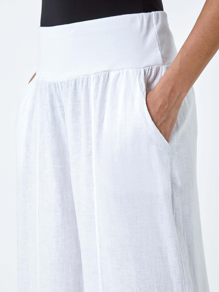Roman White Linen Blend Stretch Waist Culottes - Image 5 of 5