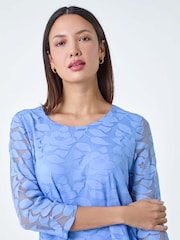 Roman Blue Burnout Leaf Asymmetric Stretch Top - Image 4 of 5