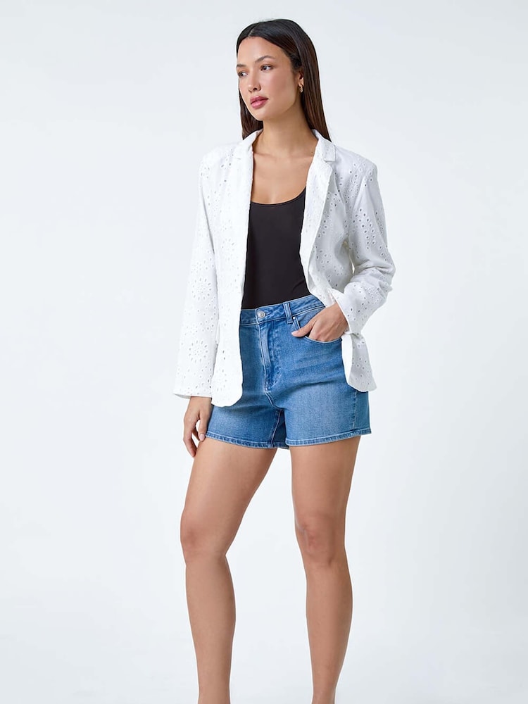 Roman White 100% Cotton Broderie Blazer Jacket - Image 1 of 6