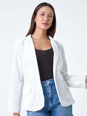 Roman White 100% Cotton Broderie Blazer Jacket - Image 4 of 6