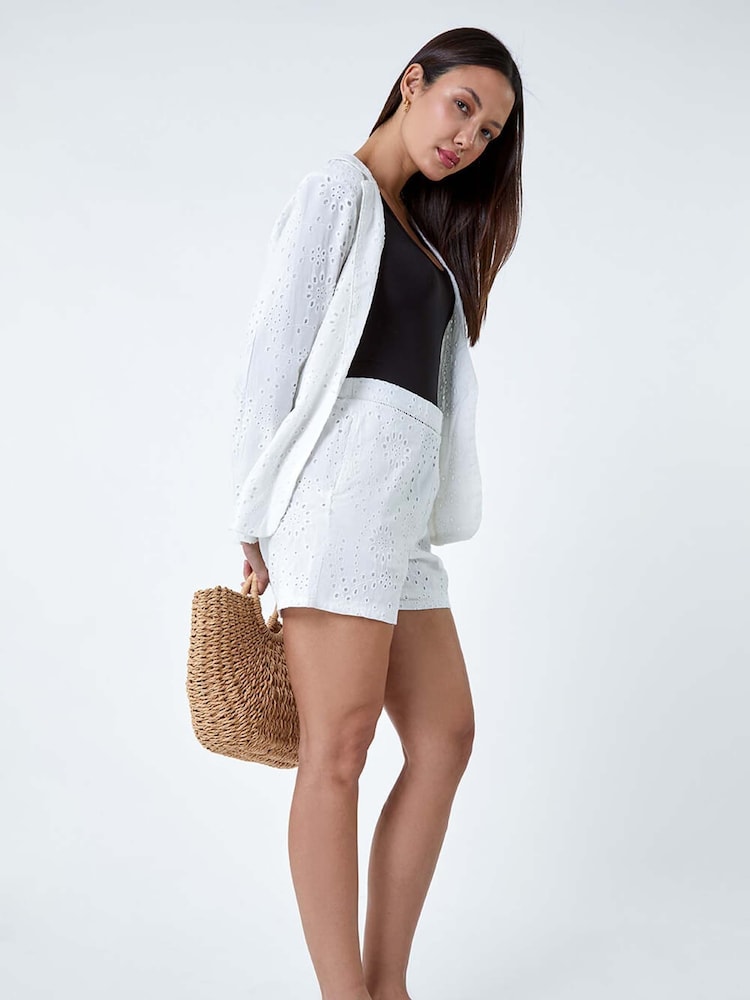 Roman White 100% Cotton Broderie Blazer Jacket - Image 6 of 6