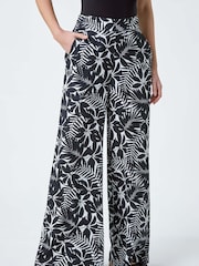 Roman Black Leaf Linen Blend Wide Leg Trousers - Image 4 of 5