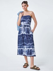 Roman Blue Tie Dye Stretch Bandeau Midi Dress - Image 1 of 5