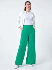 Roman Green Linen Blend Wide Leg Trousers - Image 2 of 5