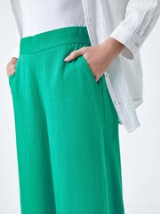 Roman Green Linen Blend Wide Leg Trousers - Image 5 of 5