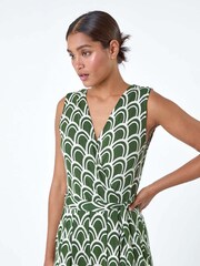 Roman Green Sleeveless Shell Print Stretch Jumpsuit - Image 4 of 5