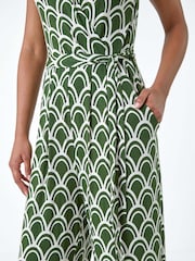 Roman Green Sleeveless Shell Print Stretch Jumpsuit - Image 5 of 5