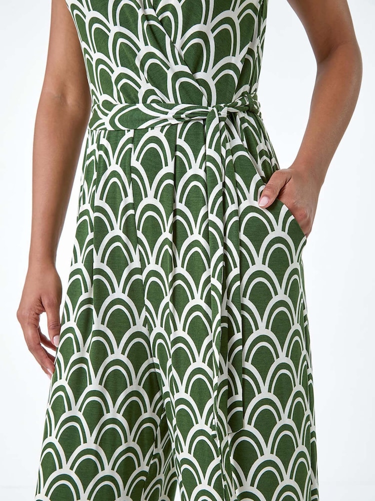 Roman Green Sleeveless Shell Print Stretch Jumpsuit - Image 5 of 5